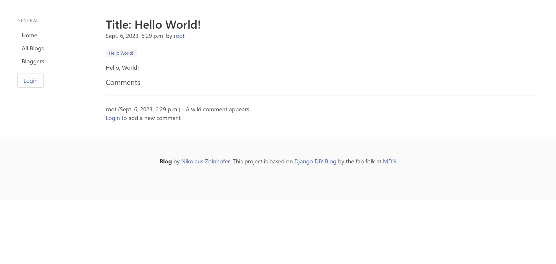 Screenshot of a blog post in the Django Blog Project